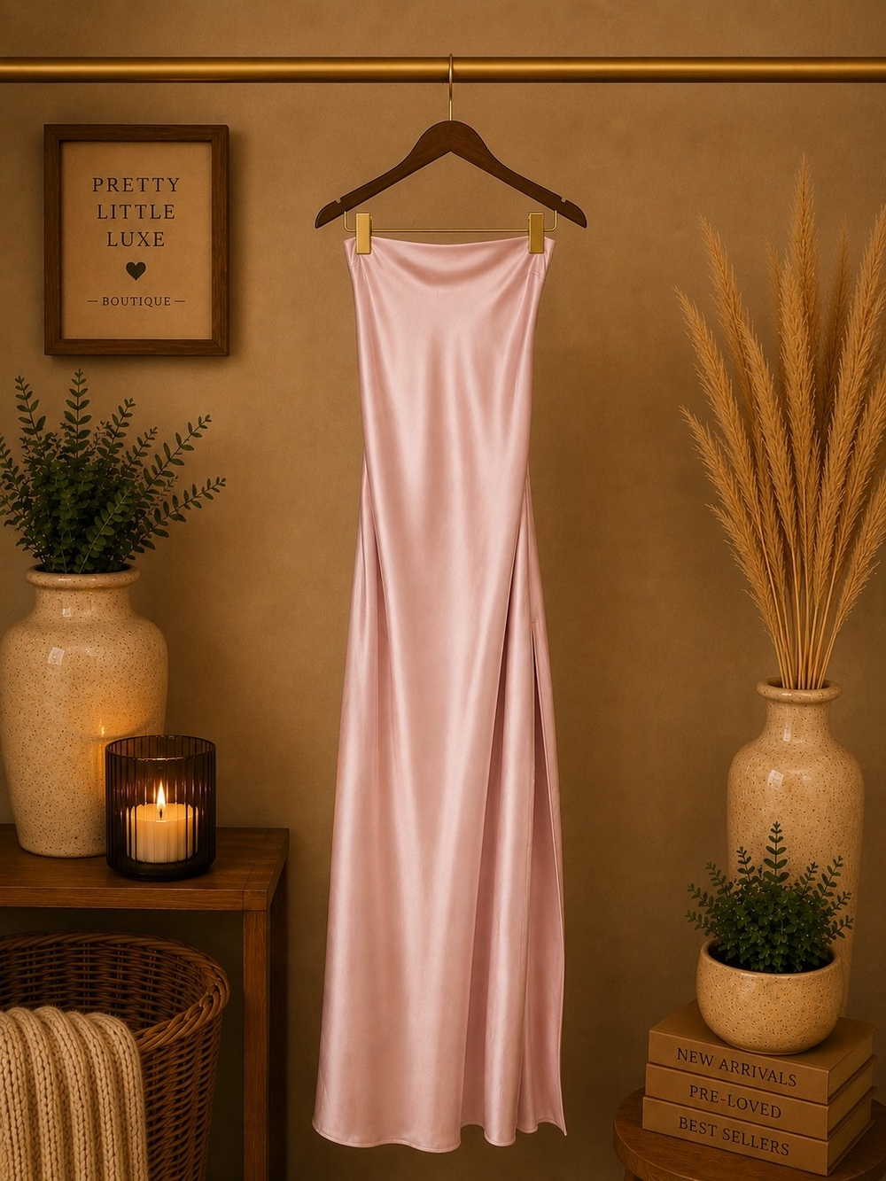 NWT Babyboo Fashion Pink Satin Strapless Lace Up Cross Back Maxi Dress Small